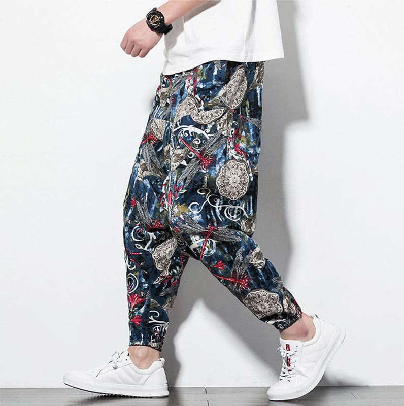 Cotton Relaxed Dragonfly Print Meditation Harem Pants