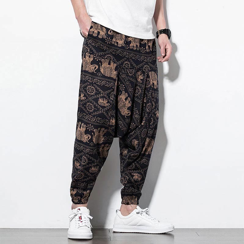 Tactile Cotton Loose Elephant Print Meditation Harem Pants