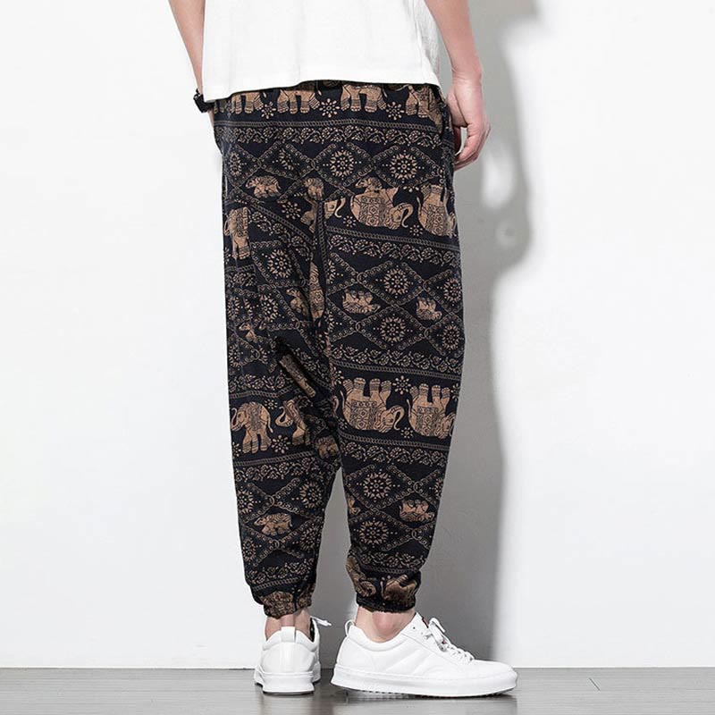 Tactile Cotton Loose Elephant Print Meditation Harem Pants