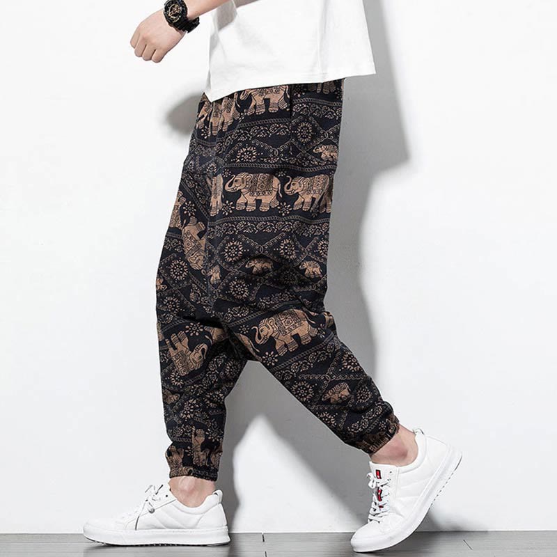 Tactile Cotton Loose Elephant Print Meditation Harem Pants
