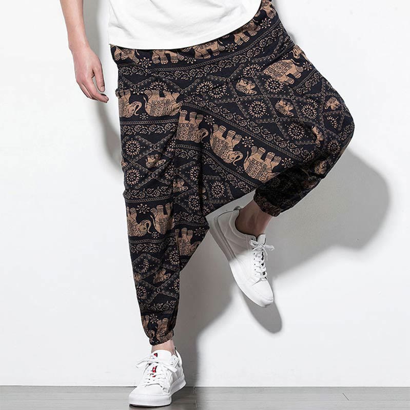 Tactile Cotton Loose Elephant Print Meditation Harem Pants
