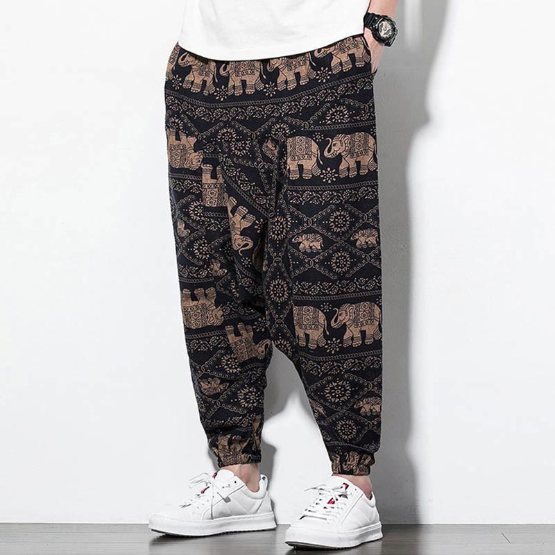 Tactile Cotton Loose Elephant Print Meditation Harem Pants