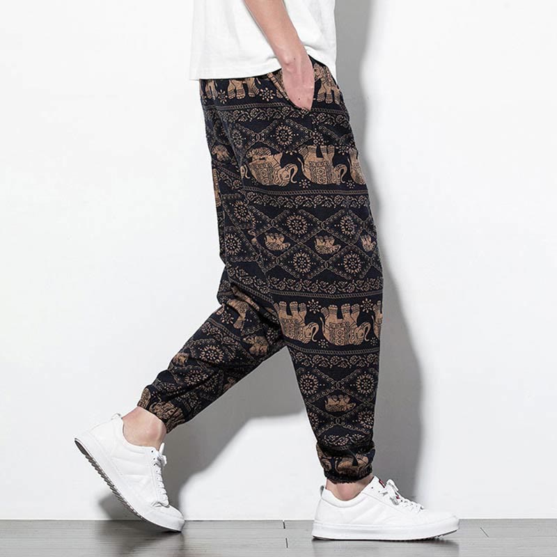 Tactile Cotton Loose Elephant Print Meditation Harem Pants