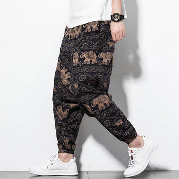 Tactile Cotton Loose Elephant Print Meditation Harem Pants