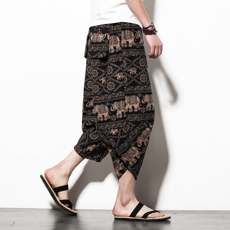 Tactile Cotton Loose Elephant Print Meditation Harem Pants