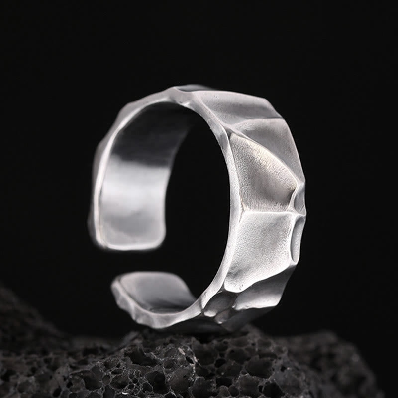 Textured 999 Sterling Silver Irregular Surface Adjustable Grounding Ring
