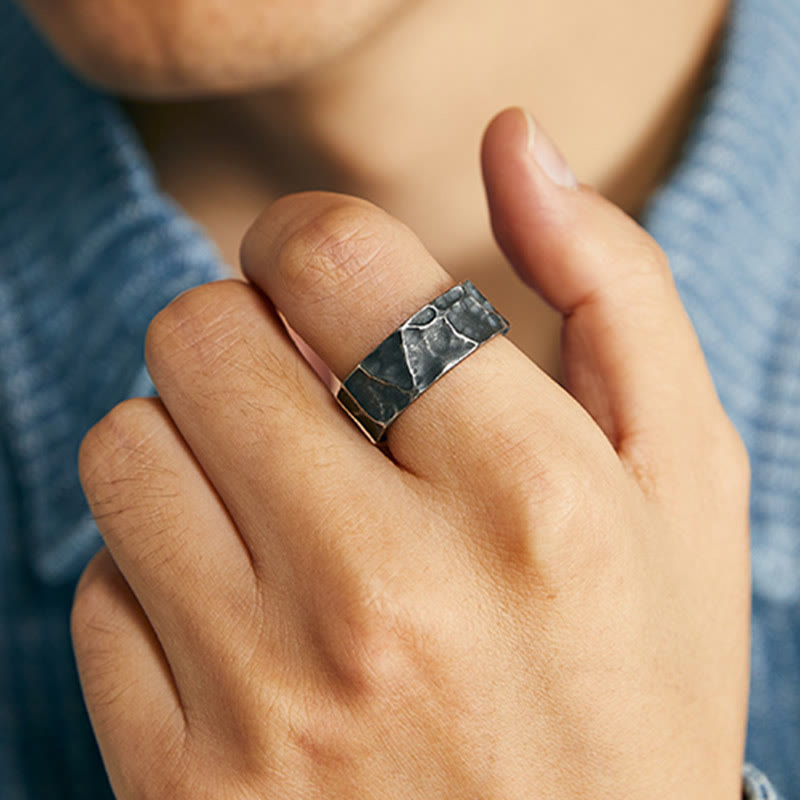 Textured 999 Sterling Silver Irregular Surface Adjustable Grounding Ring