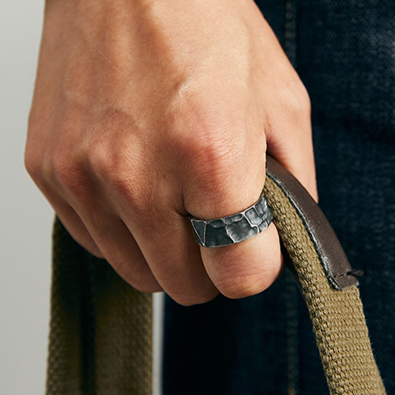 Textured 999 Sterling Silver Irregular Surface Adjustable Grounding Ring