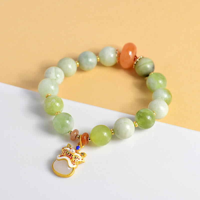Natural Jade Dancing Lion Charm Prosperity Luck Bracelet