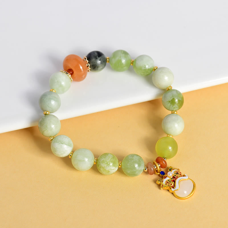 Natural Jade Dancing Lion Charm Prosperity Luck Bracelet
