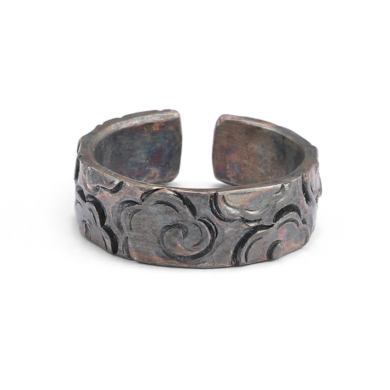 Adjustable 999 Sterling Silver Auspicious Clouds Hand-Carved Ring