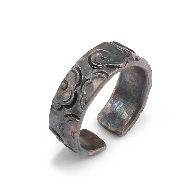 Adjustable 999 Sterling Silver Auspicious Clouds Hand-Carved Ring
