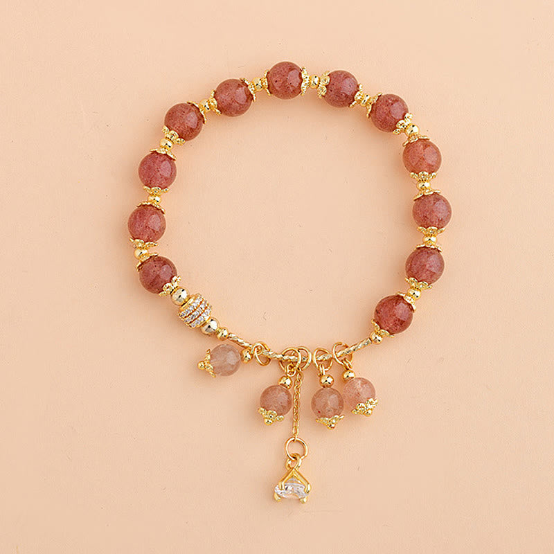 Natural Strawberry Quartz Crystal Zircon Healing Positive Bracelet