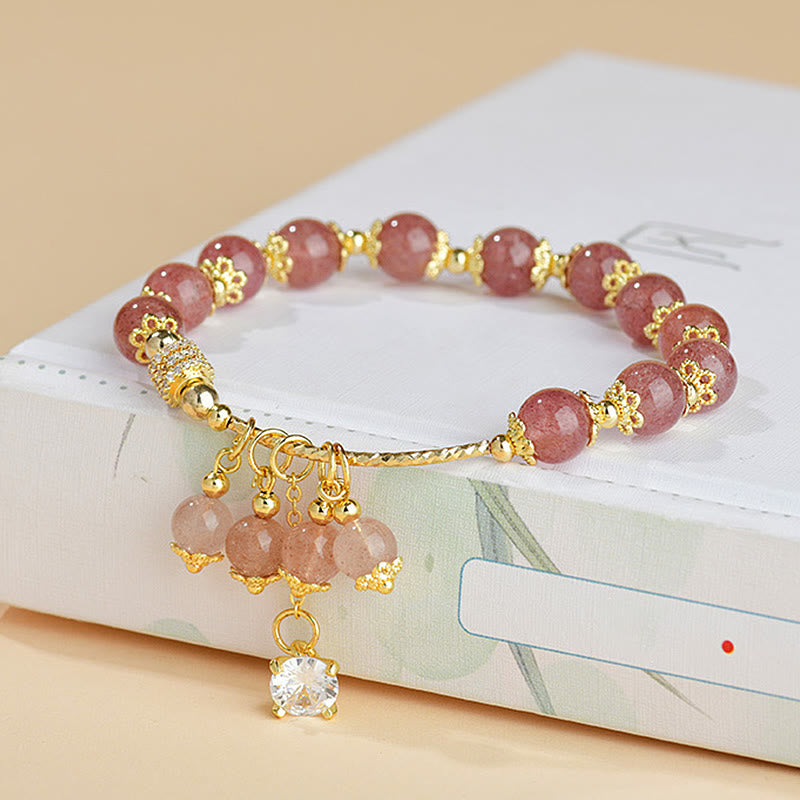 Natural Strawberry Quartz Crystal Zircon Healing Positive Bracelet