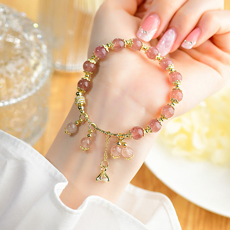 Natural Strawberry Quartz Crystal Zircon Healing Positive Bracelet