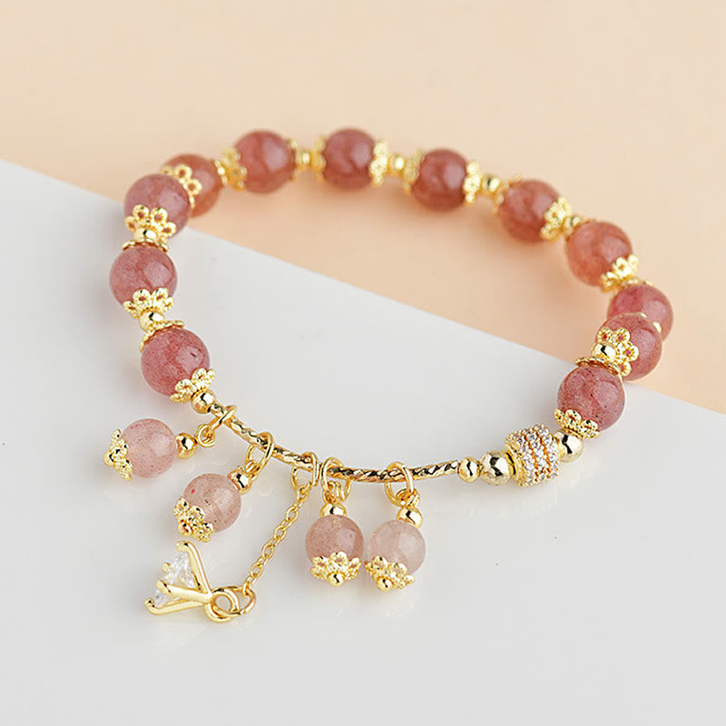 Natural Strawberry Quartz Crystal Zircon Healing Positive Bracelet