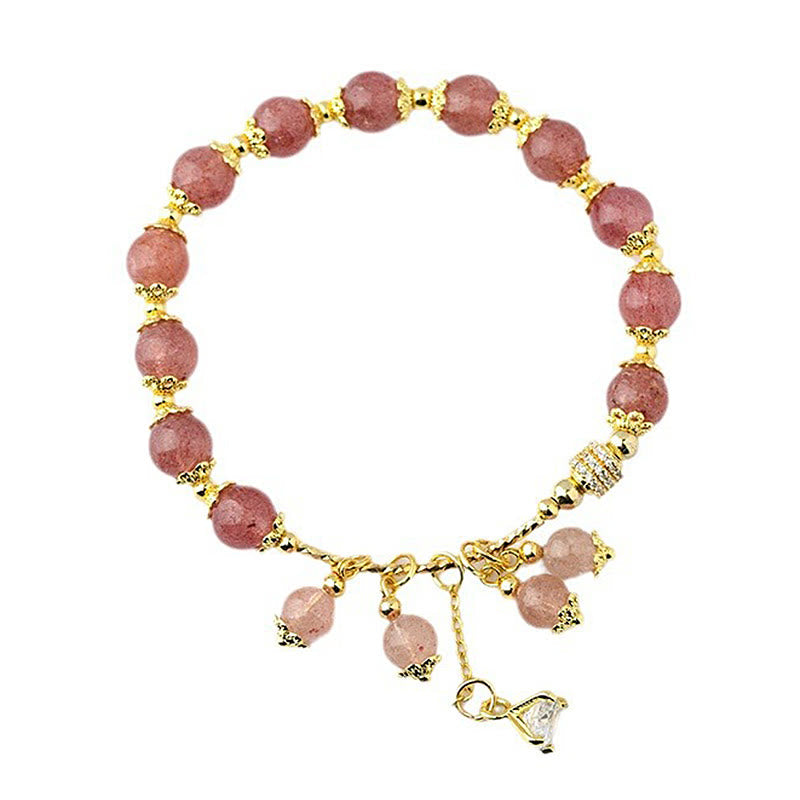 Natural Strawberry Quartz Crystal Zircon Healing Positive Bracelet