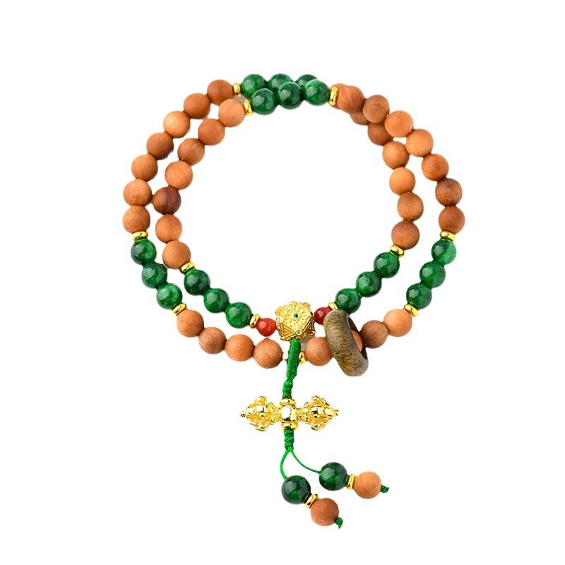 Sandalwood Wood Bead Tibet Dorje Vajra Double Twisted Design Protection Healing Bracelet
