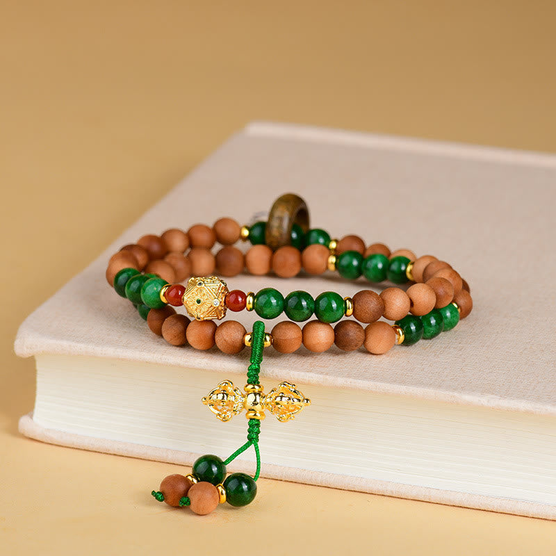 Sandalwood Wood Bead Tibet Dorje Vajra Double Twisted Design Protection Healing Bracelet