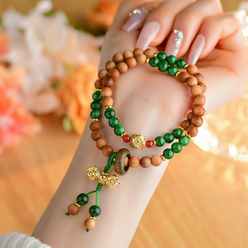 Sandalwood Wood Bead Tibet Dorje Vajra Double Twisted Design Protection Healing Bracelet