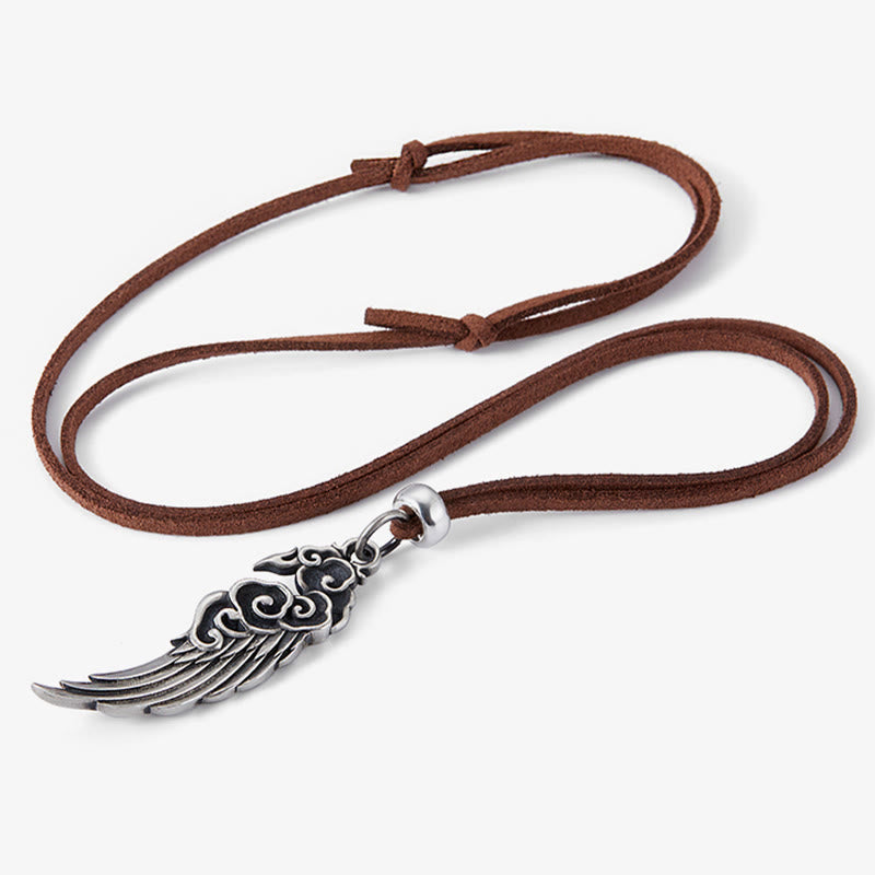 925 Sterling Silver Auspicious Clouds Wing Cotton Rope Deerskin Rope Necklace Pendant