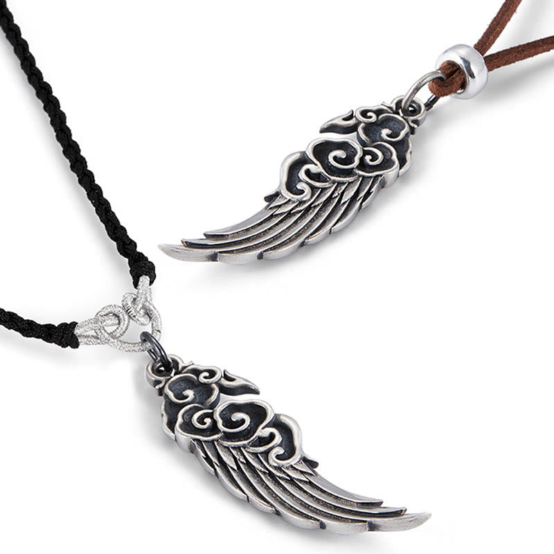 925 Sterling Silver Auspicious Clouds Wing Cotton Rope Deerskin Rope Necklace Pendant