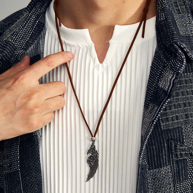 925 Sterling Silver Auspicious Clouds Wing Cotton Rope Deerskin Rope Necklace Pendant