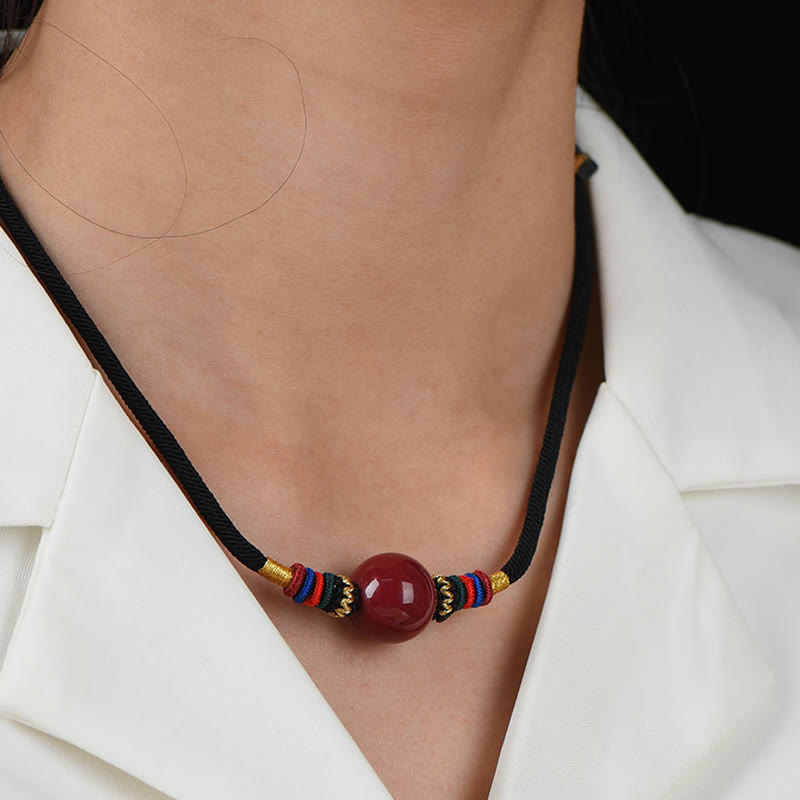 Cinnabar Lucky Bead Keep Away Evil Spirits Necklace Pendant