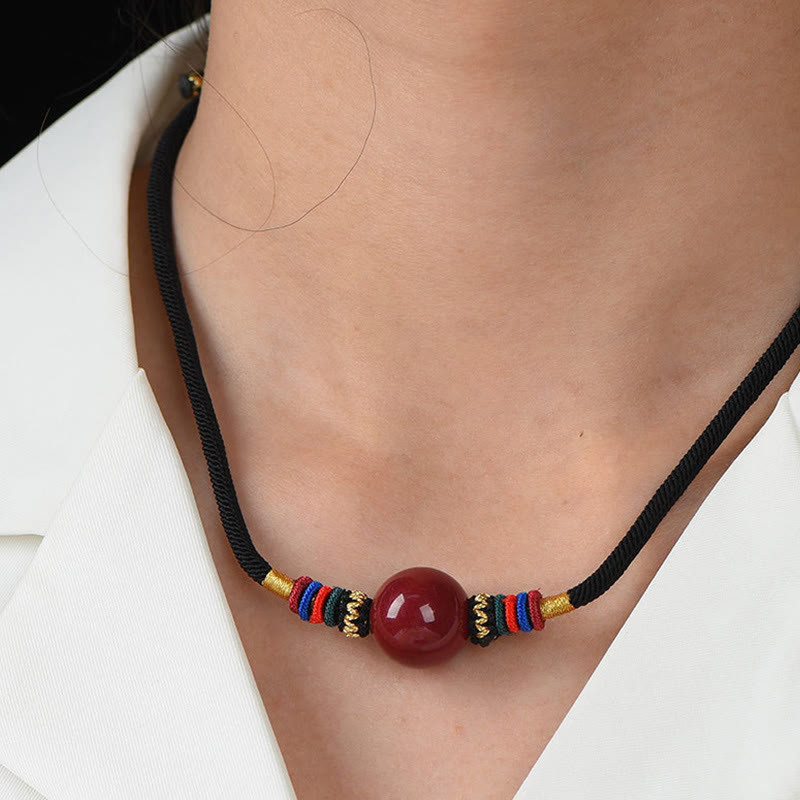 Cinnabar Lucky Bead Keep Away Evil Spirits Necklace Pendant