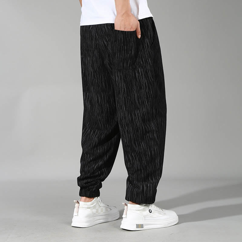 PLUS SIZE Summer Solid Color Design Drawstring Men's Straight Leg Pants With Pockets