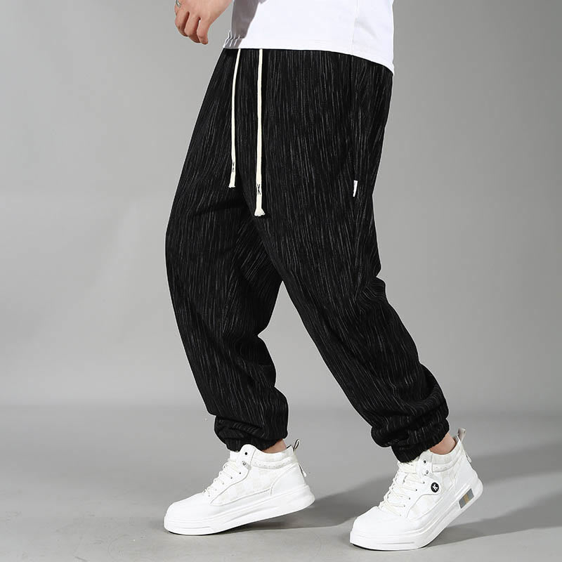 PLUS SIZE Summer Solid Color Design Drawstring Men's Straight Leg Pants With Pockets