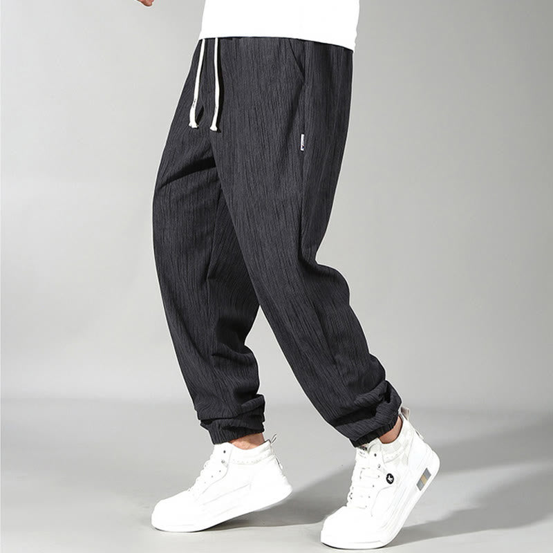 PLUS SIZE Summer Solid Color Design Drawstring Men's Straight Leg Pants With Pockets