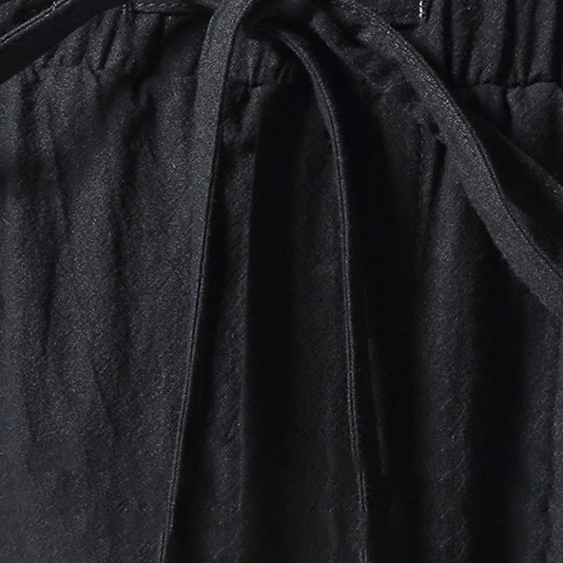 White Crane Embroidery Design Drawstring Men's Harem Pants With Pockets