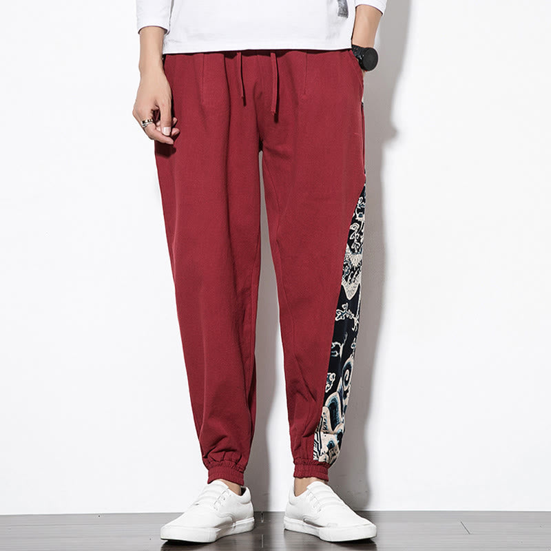 Summer Dragon Waves Cotton Men's Pants With Pockets