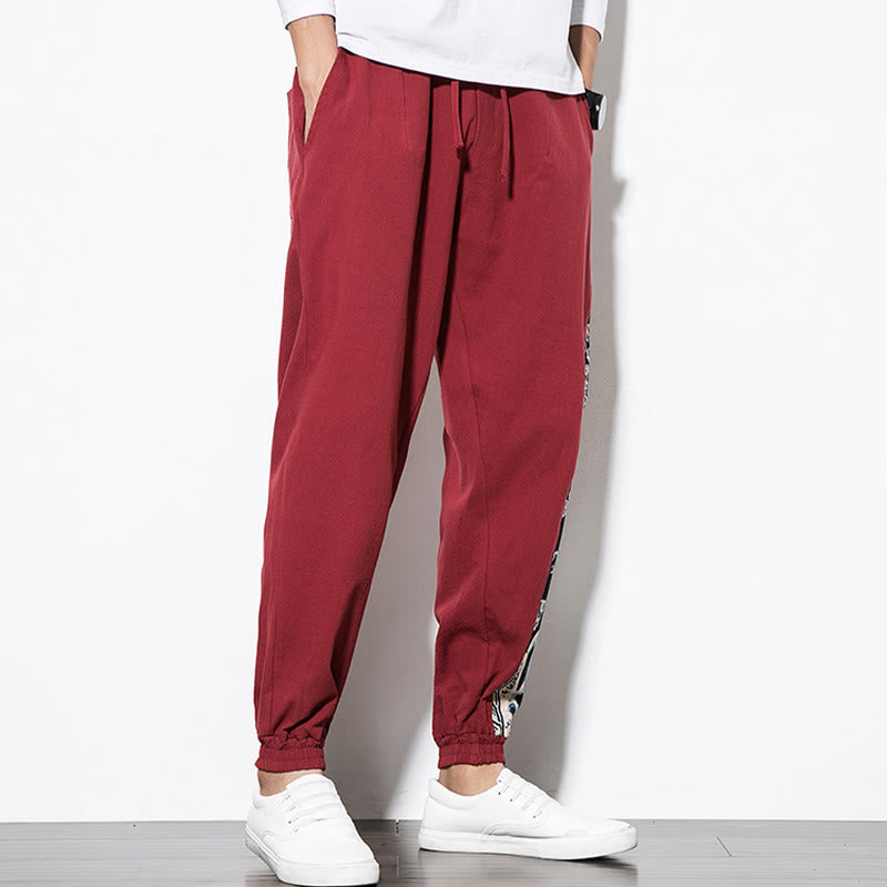 Summer Dragon Waves Cotton Men's Pants With Pockets