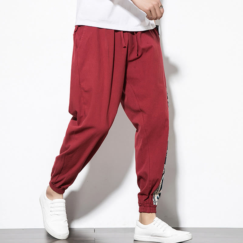 Summer Dragon Waves Cotton Men's Pants With Pockets