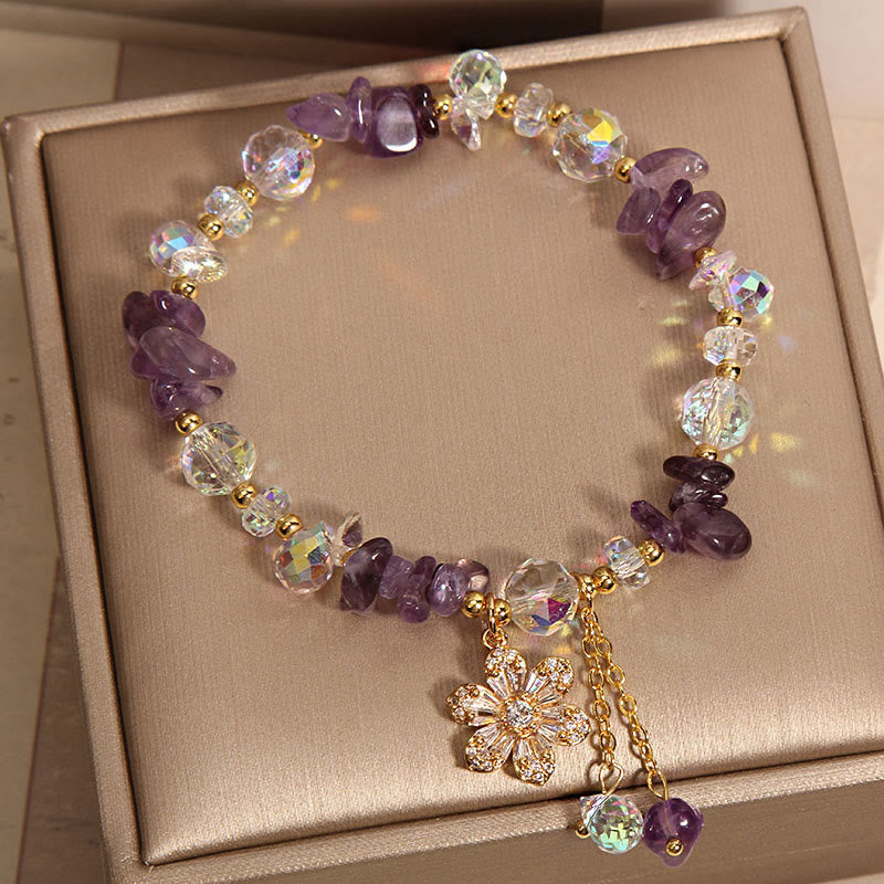 Amethyst Citrine White Crystal Zircon Flower Spiritual Healing Bracelet