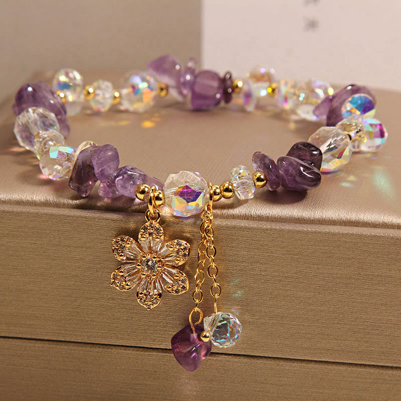 Amethyst Citrine White Crystal Zircon Flower Spiritual Healing Bracelet