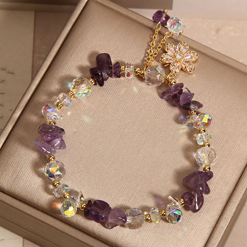Amethyst Citrine White Crystal Zircon Flower Spiritual Healing Bracelet
