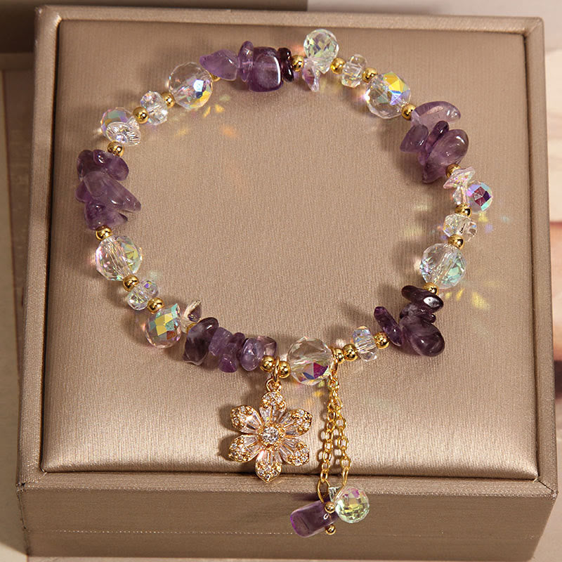 Amethyst Citrine White Crystal Zircon Flower Spiritual Healing Bracelet