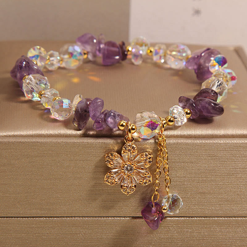 Amethyst Citrine White Crystal Zircon Flower Spiritual Healing Bracelet