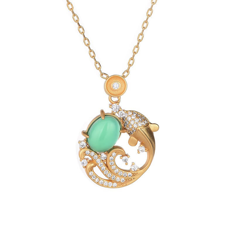 Green Chalcedony Koi Fish Strength Necklace Pendant