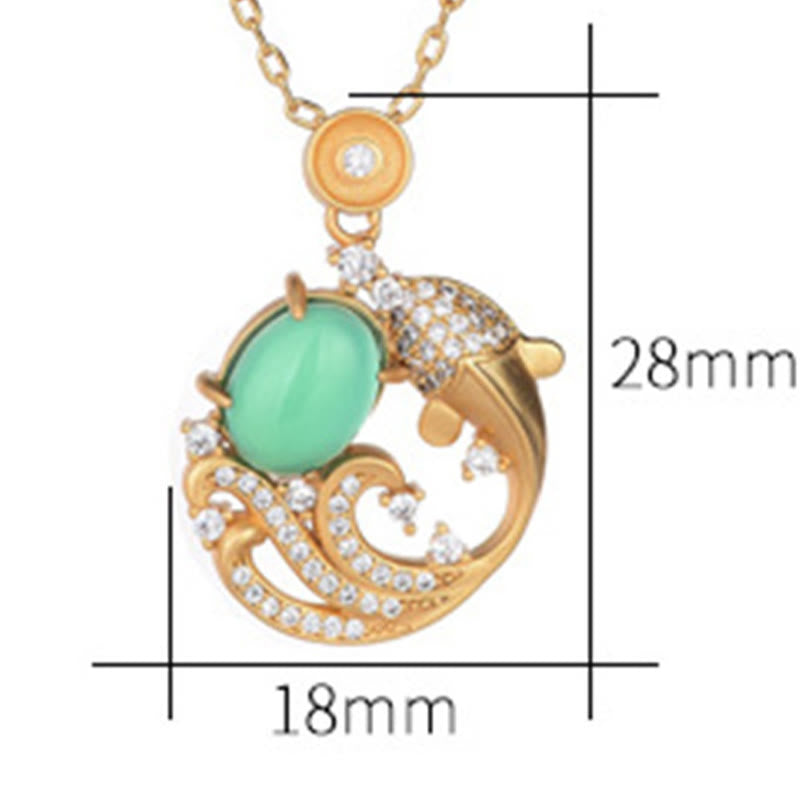 Green Chalcedony Koi Fish Strength Necklace Pendant