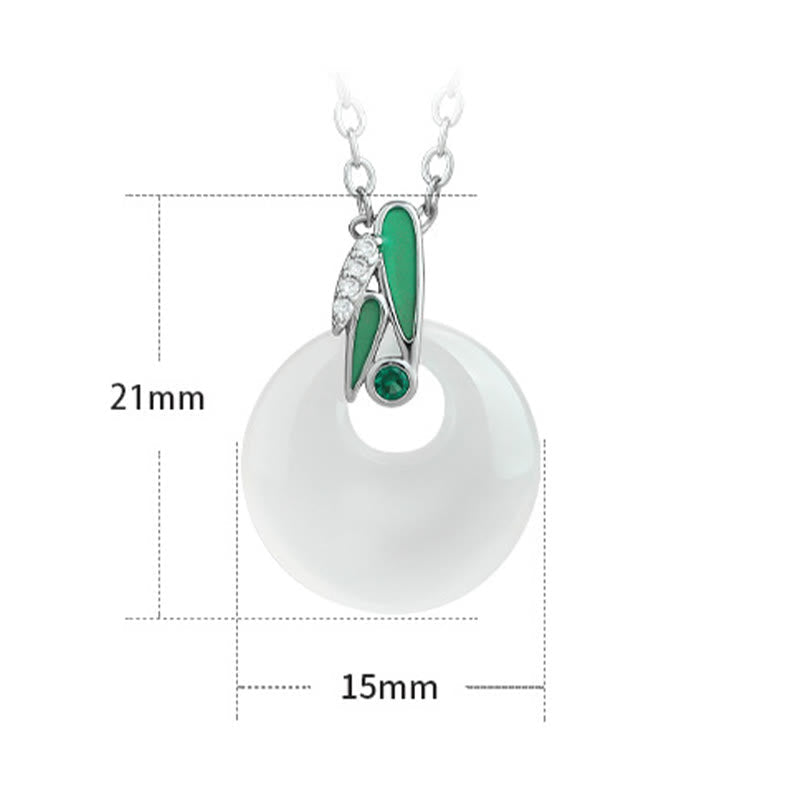 Natural Chalcedony Bamboo Leaf Peace Buckle Wealth Necklace Pendant