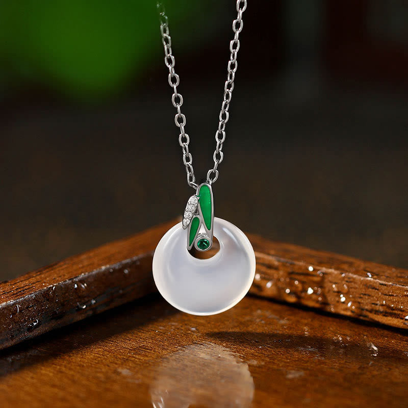 Natural Chalcedony Bamboo Leaf Peace Buckle Wealth Necklace Pendant