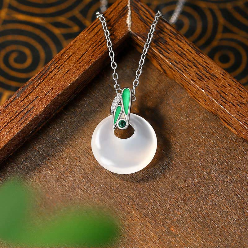 Natural Chalcedony Bamboo Leaf Peace Buckle Wealth Necklace Pendant