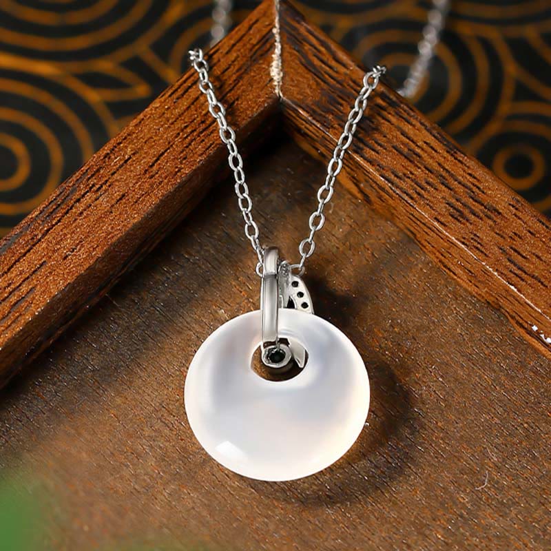 Natural Chalcedony Bamboo Leaf Peace Buckle Wealth Necklace Pendant