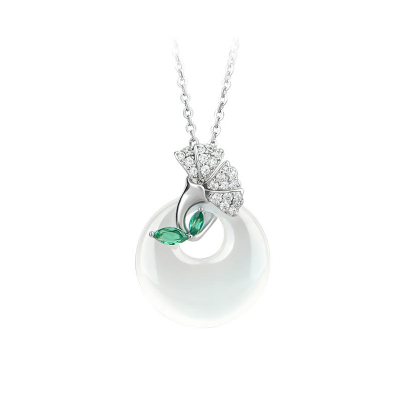 Natural Chalcedony Ginkgo Leaf Peace Buckle Harmony Necklace Pendant