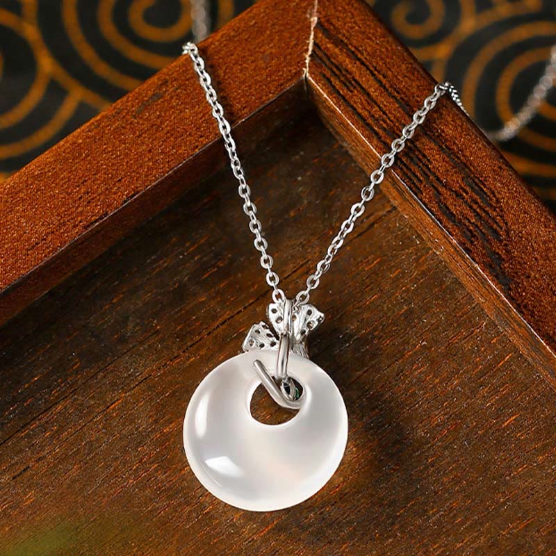 Natural Chalcedony Ginkgo Leaf Peace Buckle Harmony Necklace Pendant