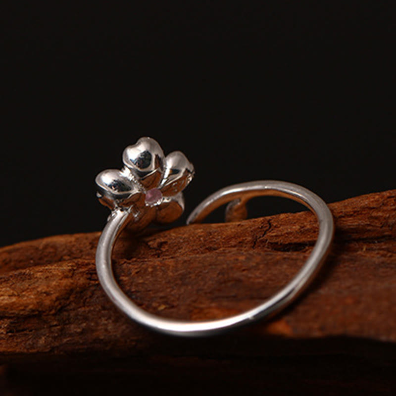 925 Sterling Silver Cherry Blossom Sakura Flower Blessing Adjustable Ring